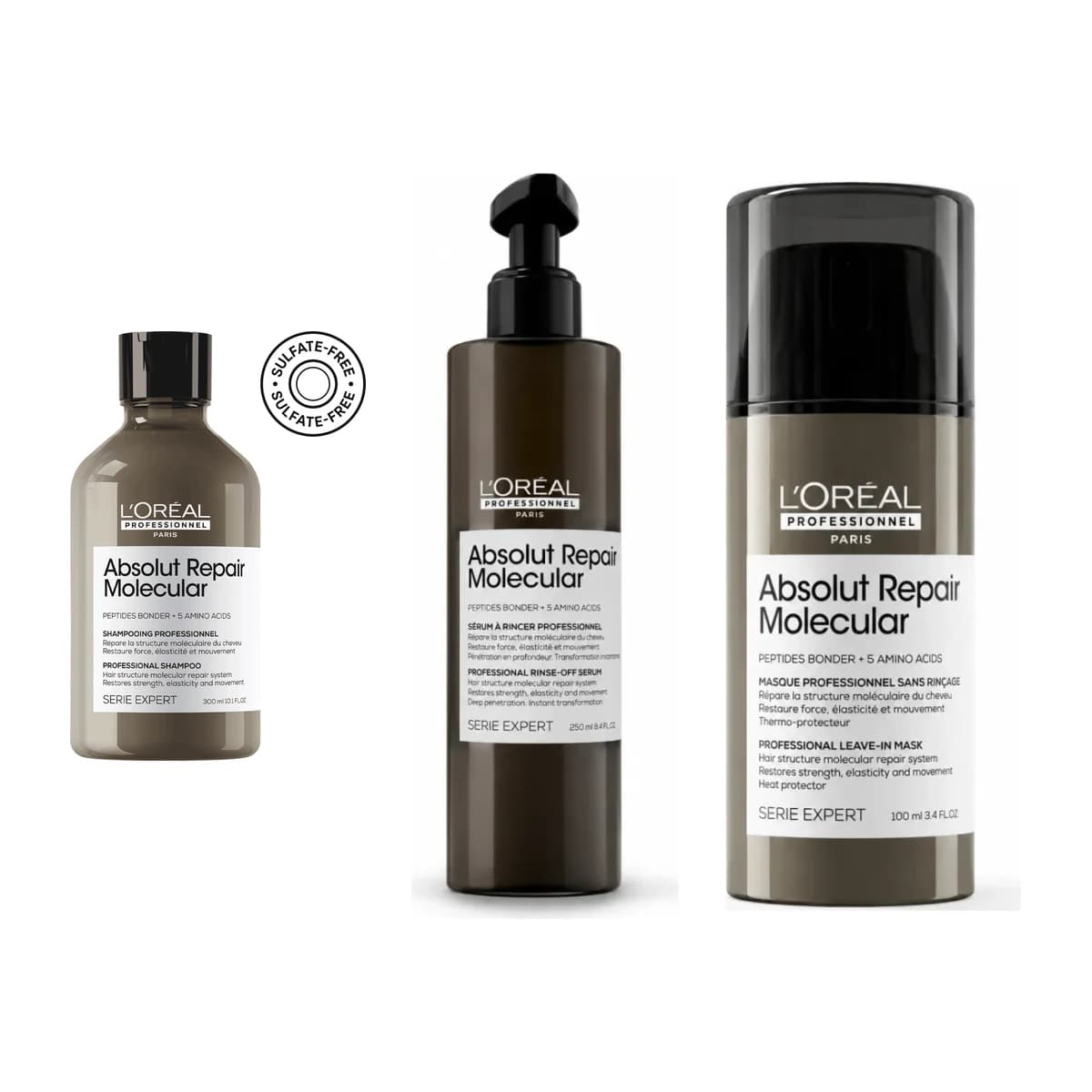 L'Oréal Professionnel Absolut Repair Molecular Shampoo + Rinse-Off Serum + Leave-In Mask Combo