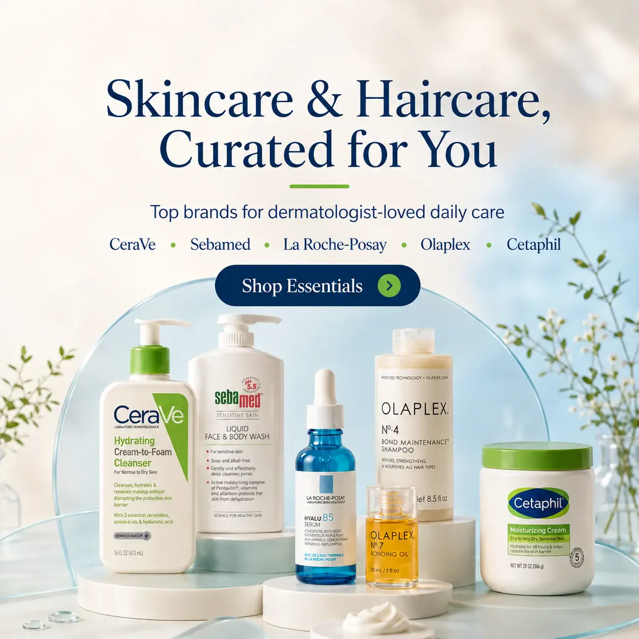Skincare and haircare curated for you: CeraVe, Sebamed, La Roche-Posay, Olaplex and Cetaphil. Shop essentials.
